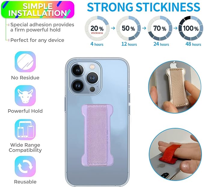 Phone Grip Holder for Hand, Universal Finger Strap Phone Holder, Finger Selfie Grip Compatible with Most Smartphones (Gold Purple) - 2Pack
