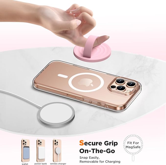 Magnetic Phone Ring Grip Holder, Silicone Finger Loop Grip, Compatible with MasSafe, Back of Phone for iPhone Pro Max/Plus/16/15/15/14/13/12 Series, Pink