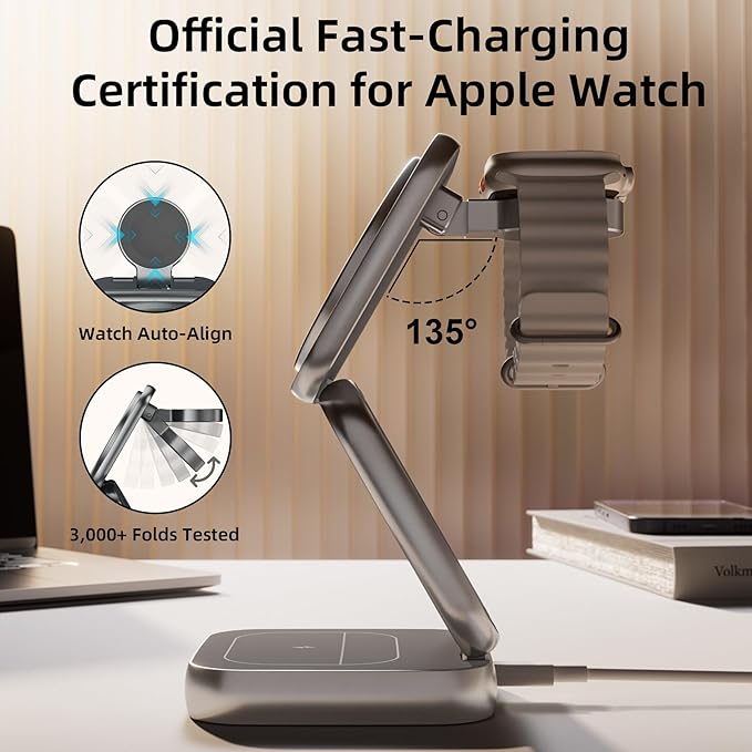 5-in-1 Wireless Charger for MagSafe, AC ISLAND Portable Travel Charging Station, 15W Max Fast Foldable Magnetic Stand, Evolved for iPhone 16/15/14/13 Series, Apple Watch, AirPods (with 35W Adapter)