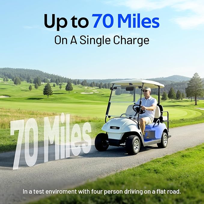 48V(51.2V) 105Ah LiFePO4 Lithium Golf Cart Battery with 48Volt 15A Charger Built-in 200A BMS & Bluetooth, Range of 70 Miles 600A Peak Current for Golf Cart Deep Cycles Batteries Kit