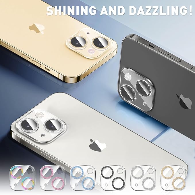 LucBuy 3PCS Sparkling Camera Lens Protector for iPhone 11, Full Clear Acrylic Cover with Shiny Colorful Glitter Designed Decoration Back Camera Protector
