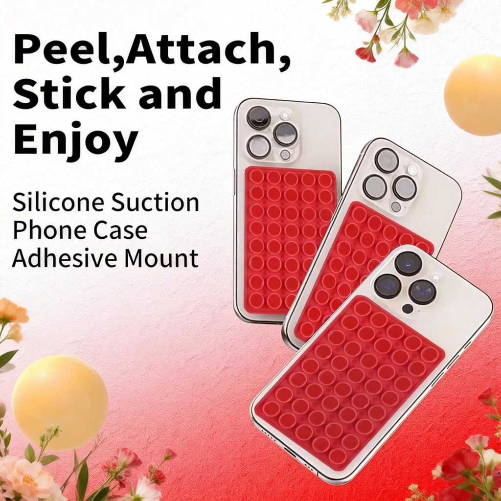 Suction Phone Mount Double Sided Octo Buddy for MagSafe Case, Silicone Sticky Grip Secure Holder for iPhone, Hands-Free Taking Photo/Recording Video/Live Streaming for Instagram Influencer（red）