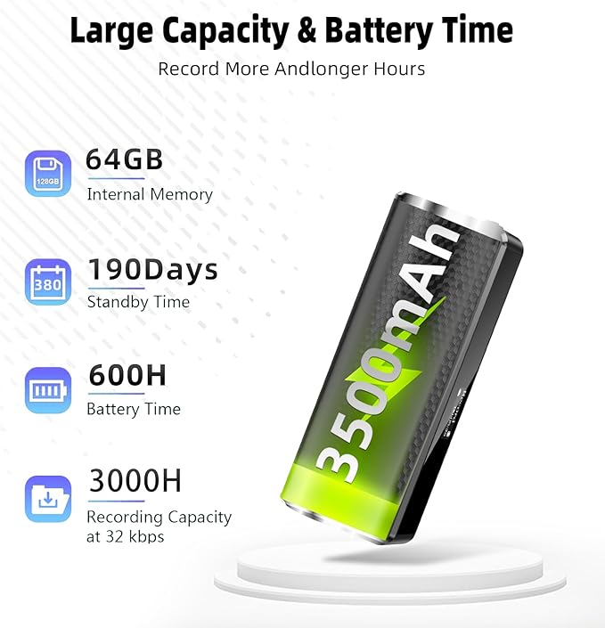 Z8Pro 128GB LED Power Display Magnetic Voice Recorder,35Days Continuous Recording Device,Voice Activated Recorder with AI Noise Reduction,Audio Recorder for Meetings/Lectures/Interviews