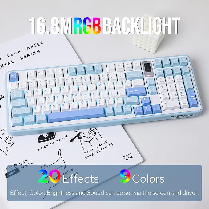 Vibe99 Wireless Gaming Keyboard with 1.06'' Screen, 96% Hot Swappable Creamy Mechanical Keyboard with Gasket Structure, BT5.0/2.4GHz/USB-C, 5-Layer Padding, RGB, NKRO for Win/Mac (Blue)