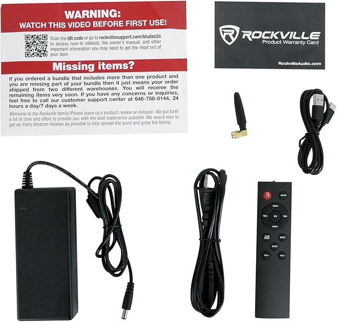 Rockville BLUDAC2S 150W Hi-Res 192K Amplifier Bluetooth Receiver w/USB, Optical, Coax, Sub Out, Class-D, DSP EQ, Remote, Brushed Aluminum, Compact Design, for Home Theater & Music