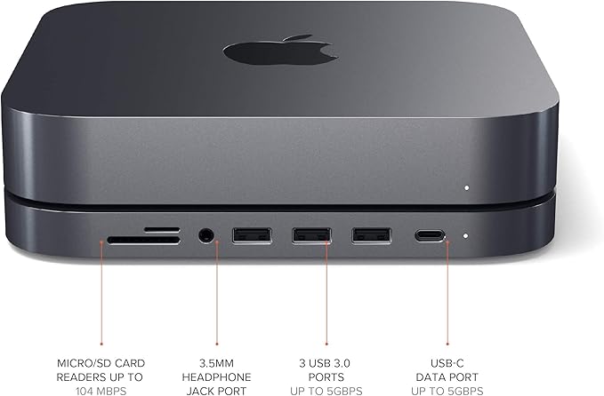 Satechi USB C Hub, Type-C Aluminum Stand & Hub, USB-C Data Port, Micro/SD Card Readers, USB 3.0 & Headphone Jack Port, for Mac mini M2/M1 (Not Compatible with M4) - Space Gray