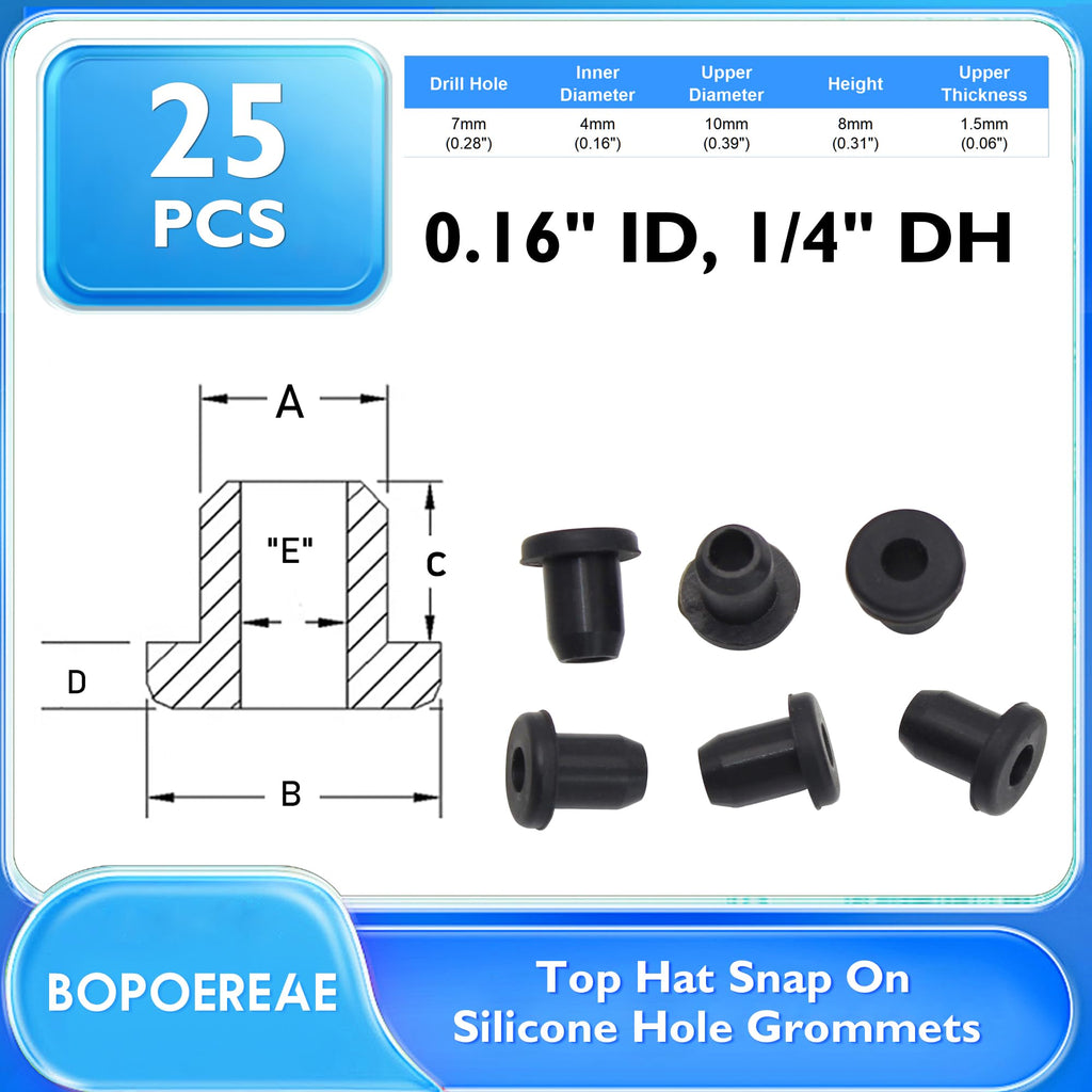 BOPOREAE 1/4" Drill Hole, 3/16" ID Silicone Rubber Grommets for Wiring