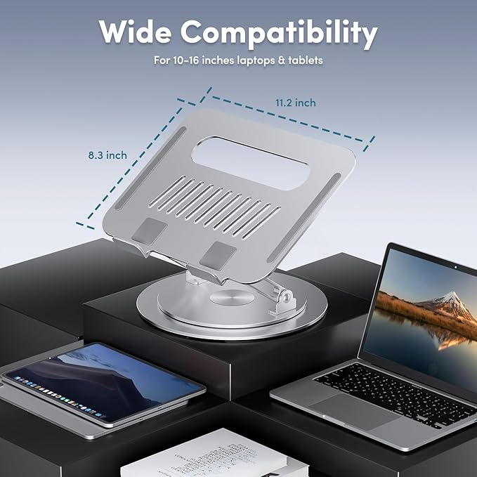 Lifelong 360° Rotating Adjustable Laptop Stand, Foldable Riser, Silver