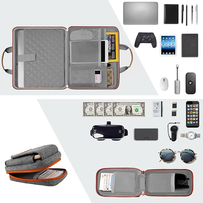 Laptop Case 15.6 Inch Briefcase Military-Grade Protection with Detachable Belt Bag, Compatible All Model of 15-16 Inch MacBook Pro and Most Popular 15.6 Inch Notebooks Chromebooks (Gray Orange)