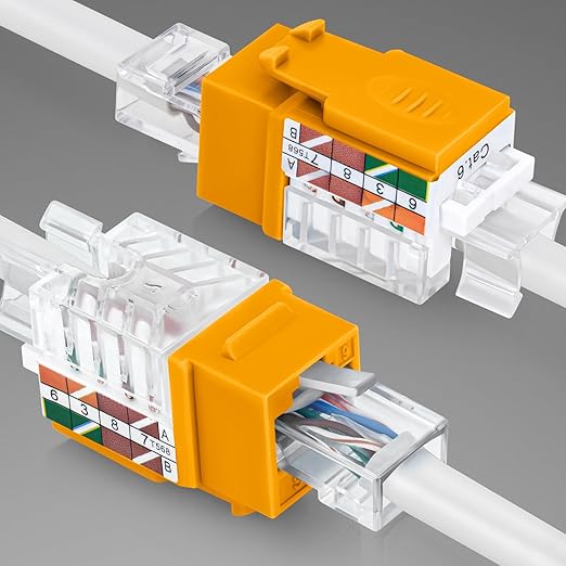 Everest 45° Angled RJ45 Cat6 Keystone Jacks 10-Pack in Yellow - Slim Profile Female RJ45 Connectors - Cat 6 Keystone Jack - Compatible with 45° Angled Speed Termination Tool - 45Term (B0BL3GS7ZY)