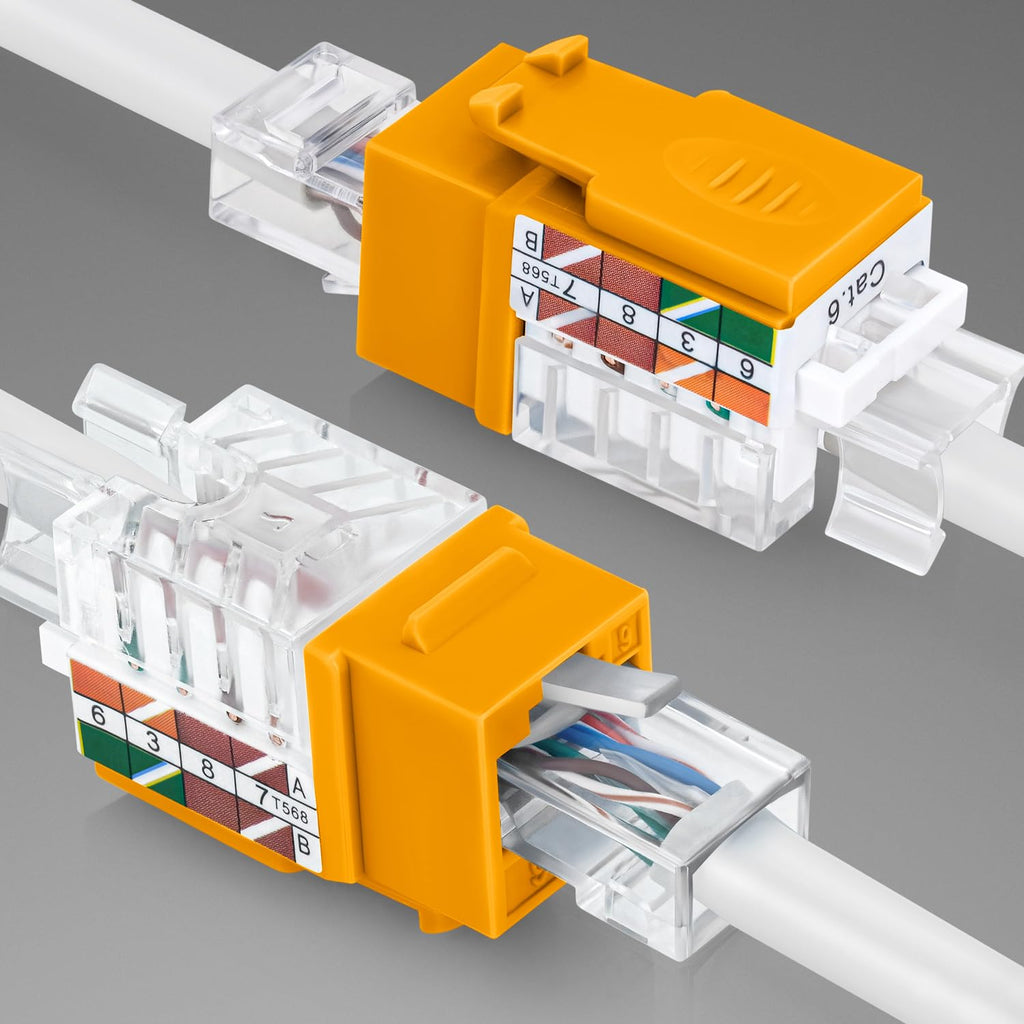 Everest 45 Degree RJ45 Cat6 Keystone Jacks Slim Profile 20-Pack Yellow