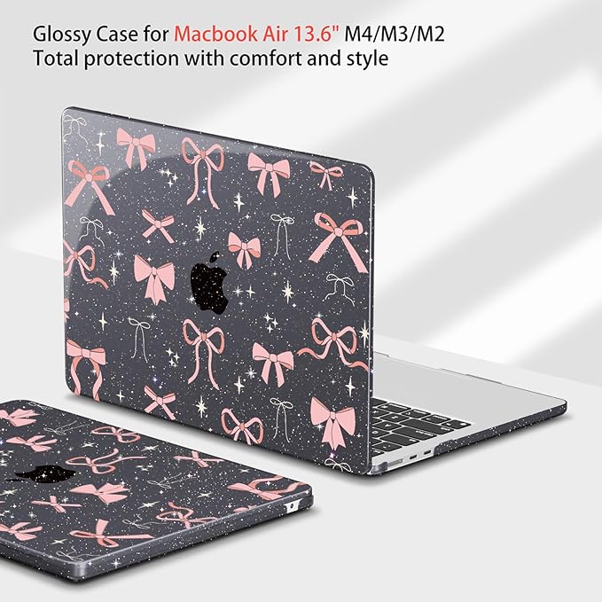 Teryeefi for MacBook Air 13.6 inch Case M4 M3 M2 2024-2022 Release Model A3240 A3113 A2681, Protective Plastic Hard Shell Case Cover for MacBook Air M2 M3 M4 Chip 13 inch, Pink Ribbon Bow-105