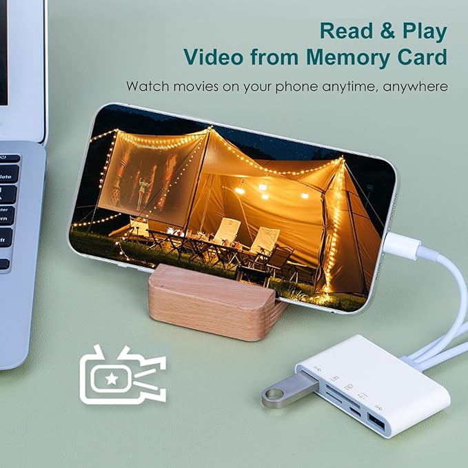 7-in-1 Memory Card Reader Universal Card Reader for iPhone/iPad with USB/USB C Connector & SD/TF Card Slots USB OTG Adapters Supports SD/Micro SD/SDHC/SDXC/MMC Memory Cards Plug and Play