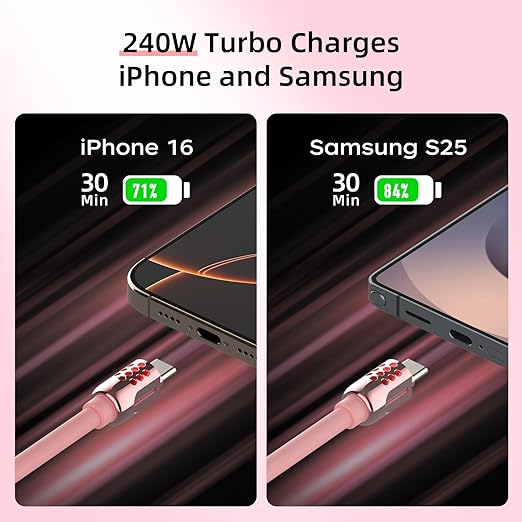 MFish 4-in-1 USB C Charging Cable, 6.6Ft Type C to Type C Cable, 240W Fast Charger for iPhone 16/15/14 Pro Plus Pro Max, for iPad MacBook Pro/Air, Laptops - Multi Charging Cable with USB-A