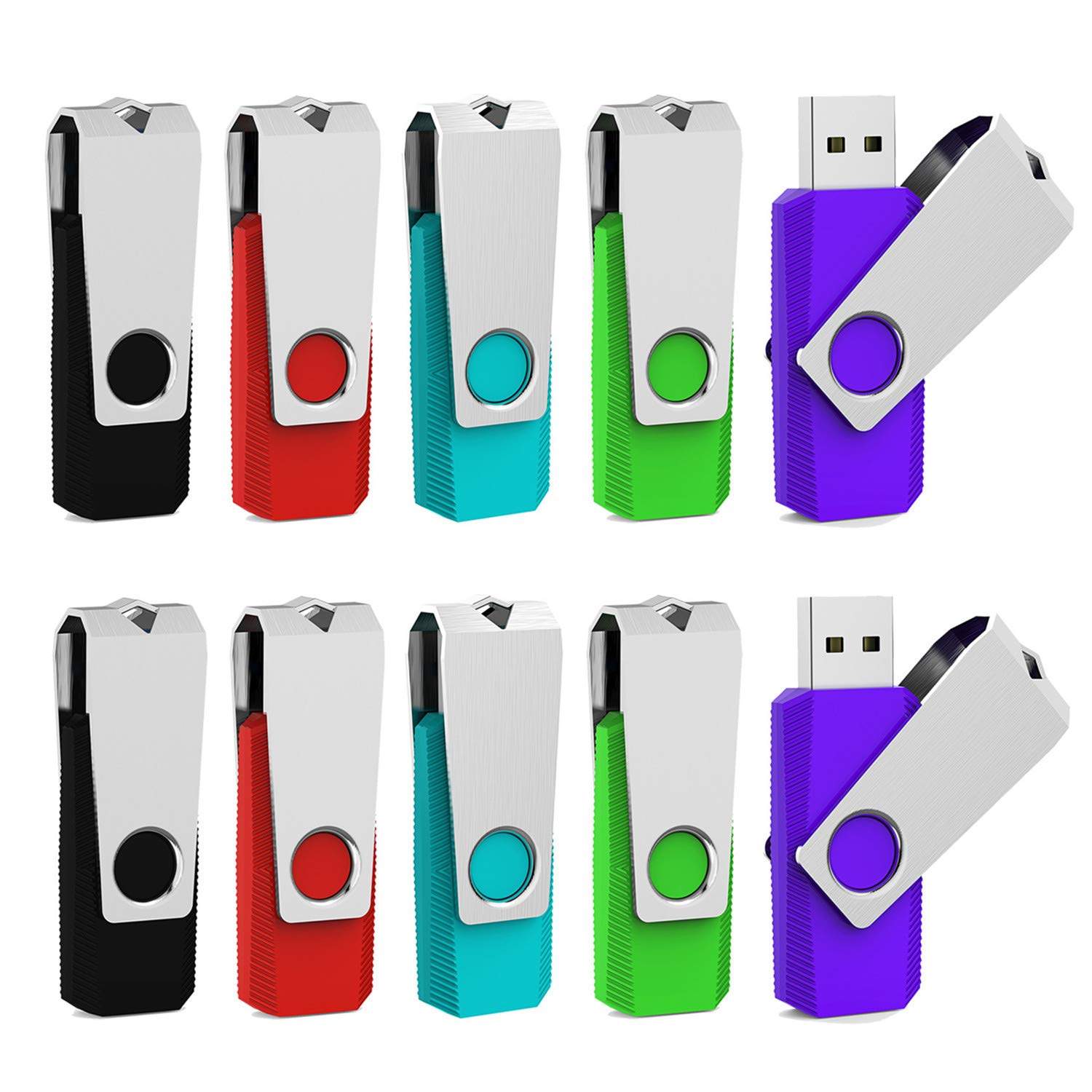 Aiibe 16GB Flash Drive 10 Pack 16 GB USB Flash Drive USB Drive Thumb Drives Multipack Zip Drive Bulk USB 2.0 Memory Stick Jump Drives (10 Pack, 5 Mixed Colors)