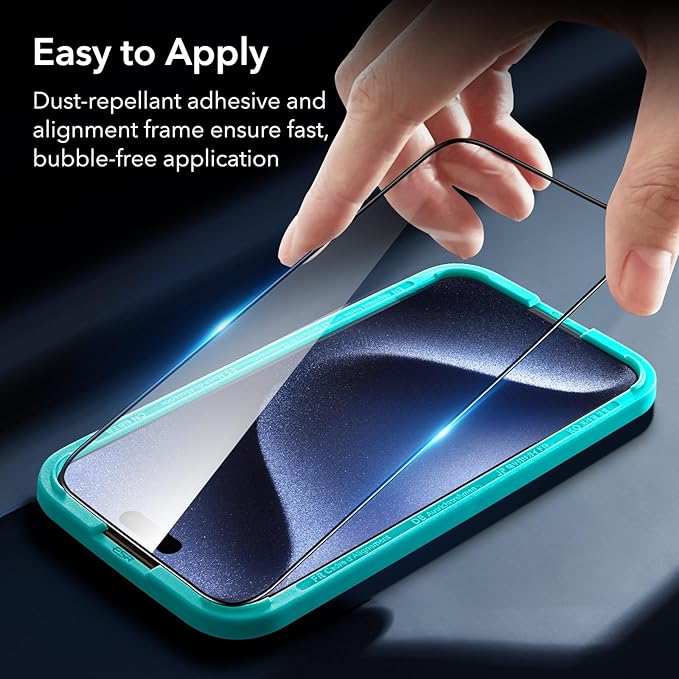 ESR 3+2 Pack for iPhone 15 Pro Screen Protector, [9H Hardness] [Military Grade Shatterproof] Full Coverage Ultra-tough Tempered Glass Film with Easy Installation Frame, 2 Set of Camera Lens Protector