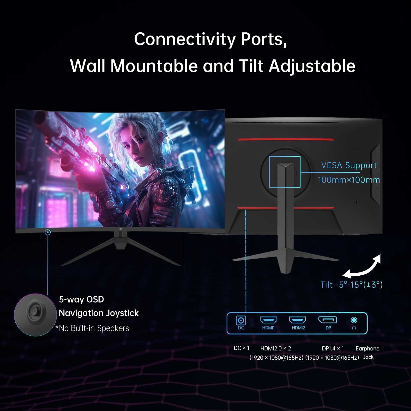 KTC 32 Inch Curved Gaming Monitor - FHD 1080p 165Hz Curve Monitor, 1500R, 1ms MPRT, Adaptive Sync, 122% sRGB, DP/HDMI, Tiltable, Eye Care, VESA, HDR10 for Gaming Home Office Business, H32S17C