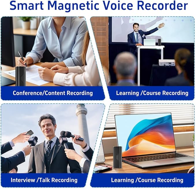 64GB Magnetic Voice Recorder, 800H/35 Days Continuous Recording, Voice Activated Audio Recorder with Stereo Mic, Portable for Lectures, Meetings, Interviews (Black)