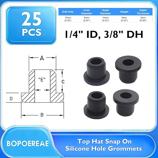 25 Pcs 3/8" Drill Hole, 1/4" ID Silicone Rubber Grommets for Wiring, Top Hat Grommets for Tubes Cables, Waterproof L-Shape O-Ring Seal Hose Gasket in Hydroponic Irrigation Systems