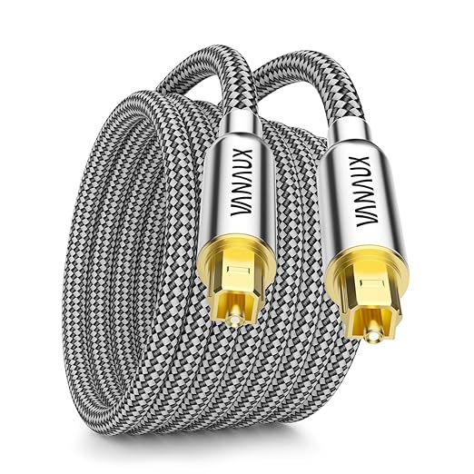 VANAUX Digital Optical Audio Cable 49FT (24K Gold Plated Connectors, Aluminum Alloy Shell,Braided Jacket) S/PDIF Toslink Cable Fiber Optic Cable for Home Theater, Soundbars, Gaming Consoles