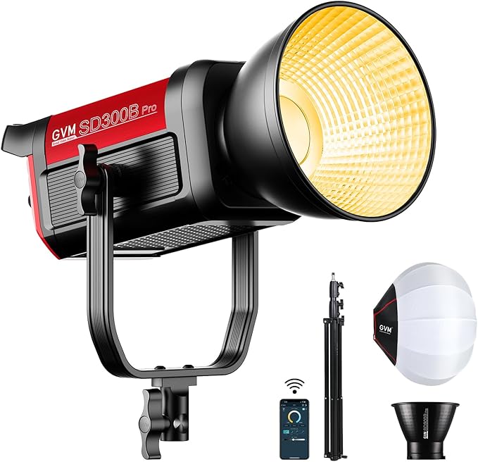 GVM LED Video Light Kit 65000Lux/m, 300W Studio Lights with Lantern Softbox, Dimmable 2700-6800K Video Lighting with Bowens Mount, Photography Lighting for Video Recording CRI 97+ 12 Effects