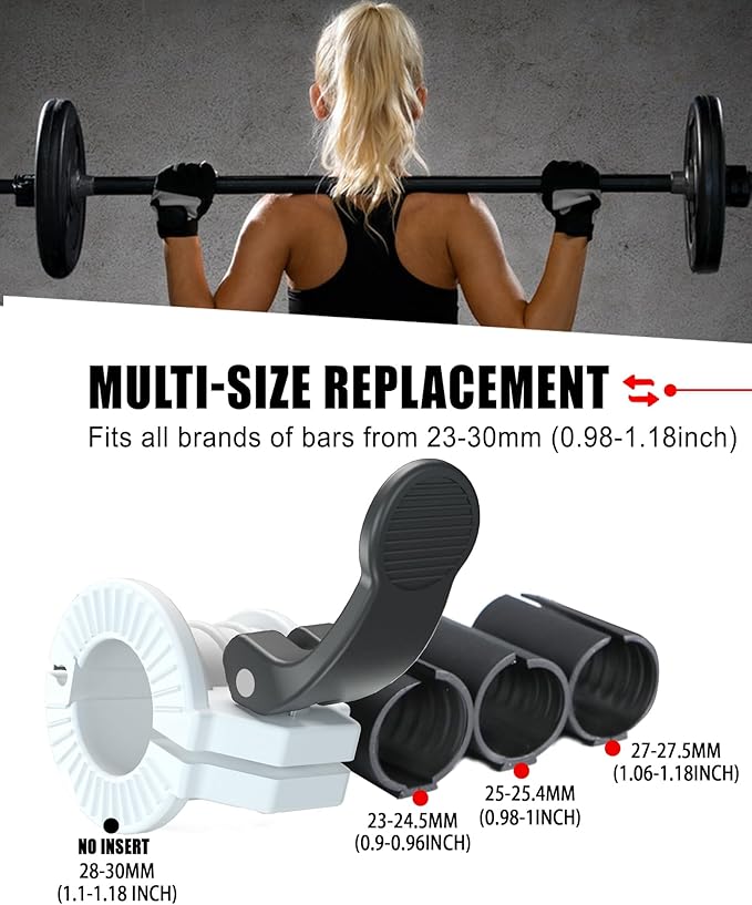 Barbell Clips 1 Inch Quick Release Weight Clamps 0.9-1.18inch Multi-Size Adjustable Olympic Clamps for Bars