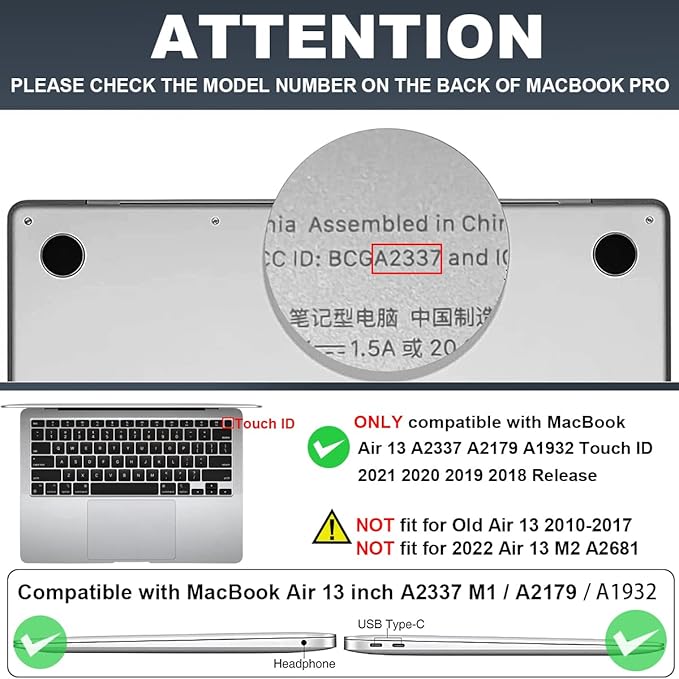Compatible with 2021 2020 MacBook Air 13 inch Case M1 A2337 A2179 A1932 2018 2019 Release, Pattern Plastic Hard Shell Case & Keyboard Cover for Mac Air 13.3 Touch ID, Tin Foil Butterfly