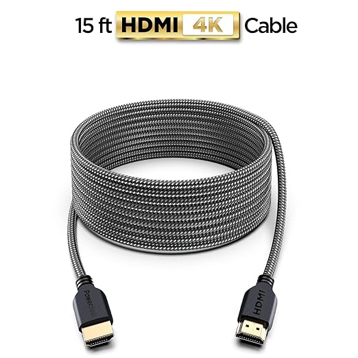 PowerBear 4K HDMI Cable 15 ft [2 Pack] High Speed, Braided Nylon & Gold Connectors, 4K @ 60Hz, Ultra HD, 2K, 1080P, ARC & CL3 Rated | for Laptop, Monitor, PS5, PS4, Xbox One, Fire TV, Apple TV & More