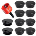 Desk Grommet & Cable Grommet 2 Inch (10 Pack) - Black Desk Hole Cover with Hole Saw - Cable Management Kit for Office, TV Stand, Workstation - Hide Wires Behind Wall, Cable Pass Through (50mm)
