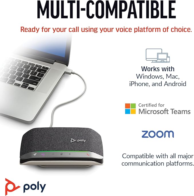 Poly Sync 20 USB-C Personal Portable Smart Speakerphone (Plantronics) – Long Battery Life – Noise/Echo Reduction -Works w/Teams (Certified), Zoom, PC, Mac, Mobile – Amazon Exclusive