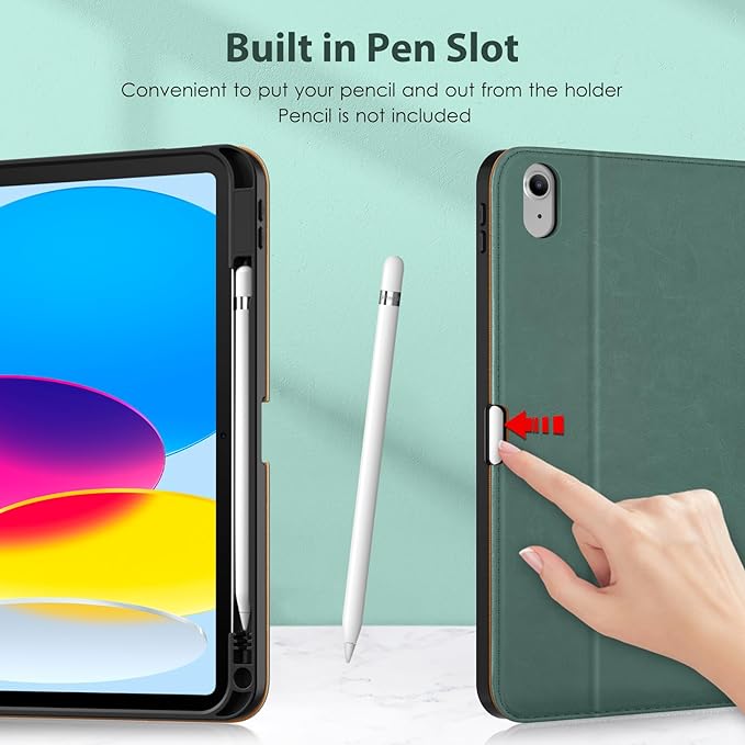 DTTO for iPad 11th (A16,2025)/ 10th Generation (10.9",2022) Case with Keyboard, 7 Colors Backlit Wireless Detachable Keyboard Premium Leather Folio Cover with Pencil Holder & Pocket, Midnight Green
