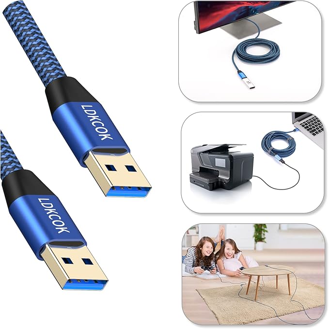 USB to USB Cable 15FT,Durable Braidedfor USB 3.0 Male to Male Type A to Type A Cable Data Transfer Compatible with Hard Drive, Laptop, DVD Player, TV, USB 3.0 Hub, Monitor, Camera, Set Up Box and More