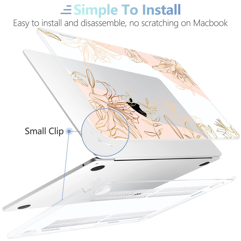 MEEgoodo Case for M5/M4/M3/M2 MacBook Air 13 inch 2026 2025 2024 2022, Fit Model A3449/A3240/A3113/A2681, Case Compatible with MacBook Air 13.6-inch, Gold Flowers Lilies