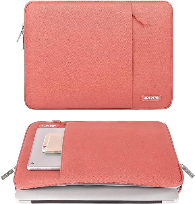 MOSISO Laptop Case 16 inch, 15-15.6 inch Laptop Sleeve Compatible with MacBook Pro 16 M4 M3 M2 M1, HP Acer Dell Lenovo ASUS Notebook, Polyester Vertical Computer Sleeve Bag with Pocket, Coral