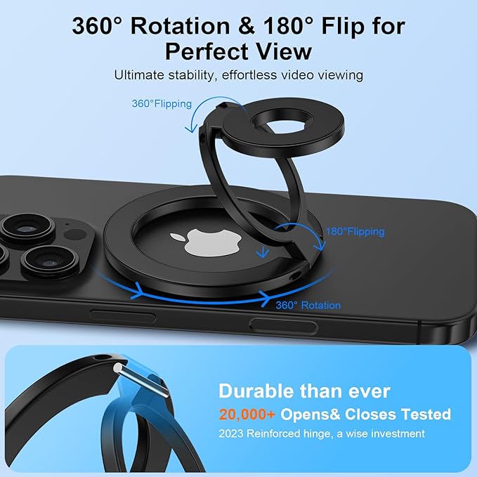 Magnetic Phone Ring Holder for MagSafe Gym Phone Grip Stand Finger Ring Kickstand Dual-Sided Magnetic Pop Socket for iPhone 16 Pro Max 16e 15 14 13 12 Pro Max,Samsung,Compatible for Wireless Car Mount