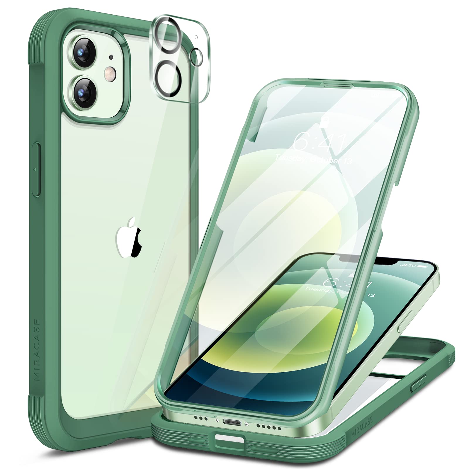 Miracase for iPhone 13 Case 6.1'',Full-Body Magnetic Clear Bumper Case with Built-in 9H Tempered Glass Screen Protector,Military Drop Protection Outdoor Phone Case — iPhone 12/12Pro