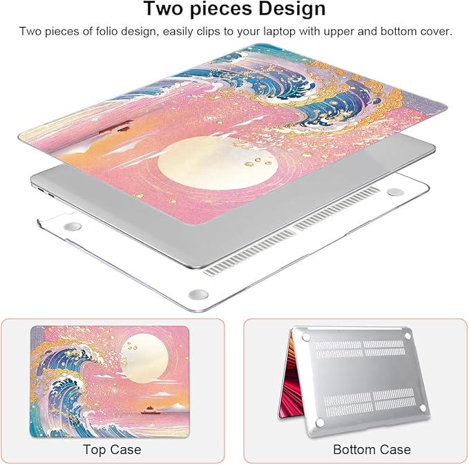 for MacBook Pro 13-inch Case 2022 2021 2020-2016 Release M2 M1 Chip A2338 A2251 A2289 A2159 A1989 A1706, Pattern Plastic Hard Shell Keyboard Cover Screen Film Webcam Cover, Sunset Glow Waves