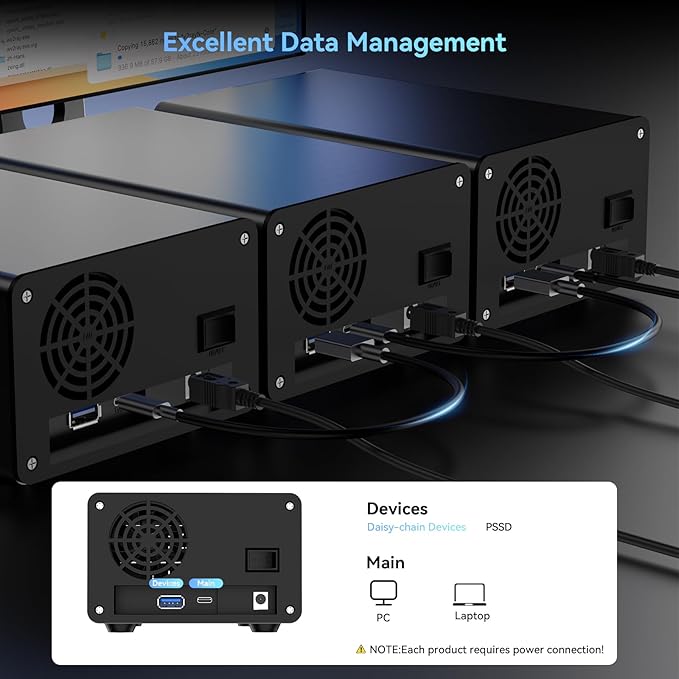 Aluminum Dual Bay 10Gbps Hard Drive Enclosure with Cooling Fan for 2.5“/3.5" SATA HDD/SSD with USB A/C 3.2 Gen 2, Support Hot Swappable, Daisy Chain Expansion, Tool-Free, DAS(NO RAID/NAS)