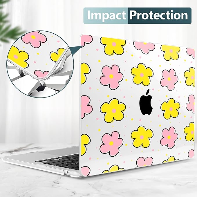 TWOLSKOO Compatible with M4 MacBook Air 13.6 inch Case 2025-2022 Release M4 A3240 M3 A3113 M2 A2681, Plastic Hard Shell & Keyboard Cover & Type C Adapter & Screen Protector, Cute Flowers