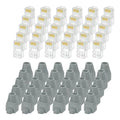 MECCANIXITY 60pcs Cat6 RJ45 Pass Through Connectors, RJ45 Connector 8P8C Gold Plated Plugs with 60pcs Dark Grey Strain Relief Boots for Solid or Stranded UTP Ethernet Cable, 1.1mm