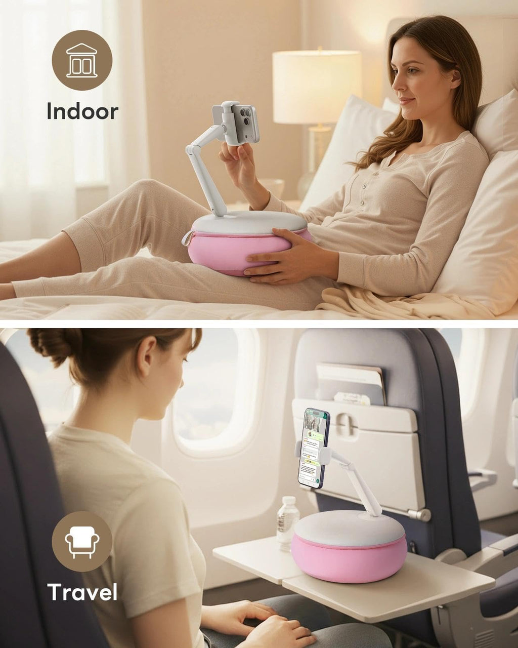 SAIJI Cell Phone Pillow Stand Mini iPhone Holder for Bed, Upgraded,Mini Angle & Height Adjustable Phone Pillow Stand for Watching Video On Bed/Sofa/Lap, Fit for 4.7"-7.0" Device (Pink)