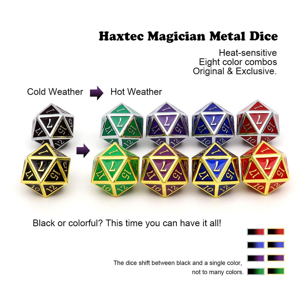Haxtec Color Changing Metal DND Dice Set Silver Black Purple Color Shifting D&D Dice with Leather Dice Bag Compatible with Dungeons and Dragons TTRPG DND Gift