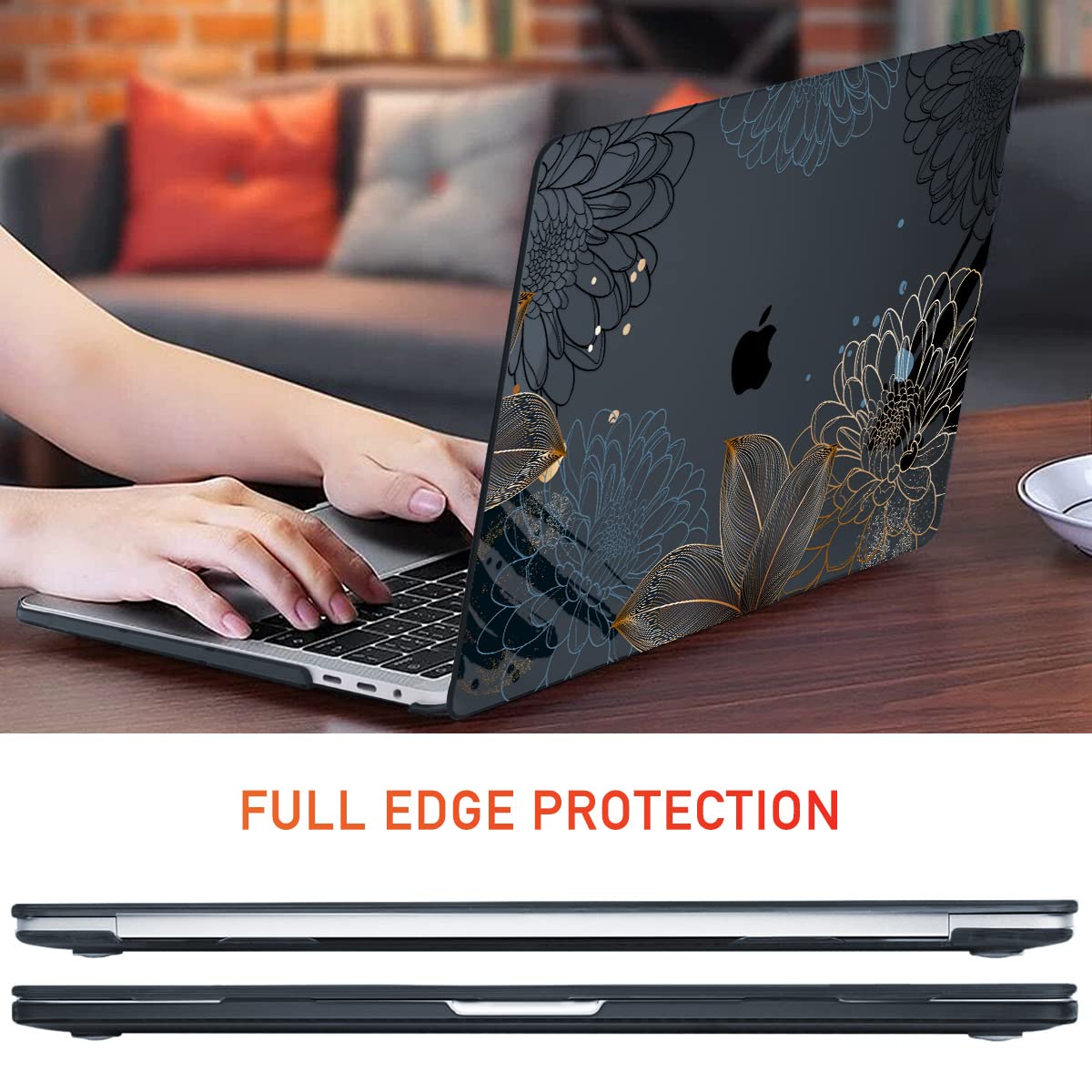 Mektron for MacBook Air 13 Case A1466/A1369 (2010-2017 Release), Snap-on Plastic Hard Shell Cover for MacBook Air 13.3 inch with Keyboard Cover, Line Chrysanthemums