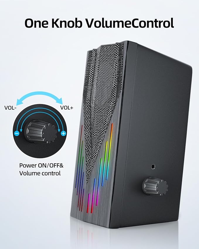 Computer Speakers with 6 Colorful RGB Lights,USB Powered 3.5mm Aux with Loud Stereo Sound,Headphone-in for Desktop,PC/Laptop/Tablet Phone