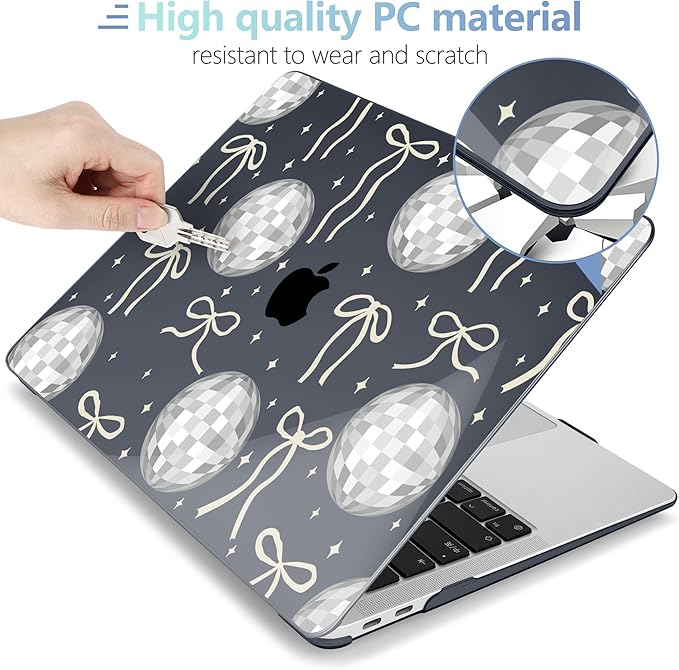 MEEgoodo for MacBook Air 13 inch Case 2021 2020 2019 2018 Released A2337 M1 A2179 A1932 with Touch ID, Plastic Hard Shell & Keyboard Cover Compatible with MacBook Air Case 13.3,Silver Disco Balls&Bows