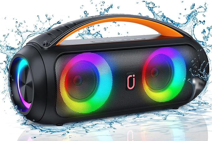 Portable Bluetooth Speaker, Loud Boombox Speaker with Subwoofer, Powerful Deep Bass Stereo Sound, IP65 Waterproof, Wireless Outdoor Speaker for Camping, Beach, Party, Support TWS/USB/TF Card/AUX