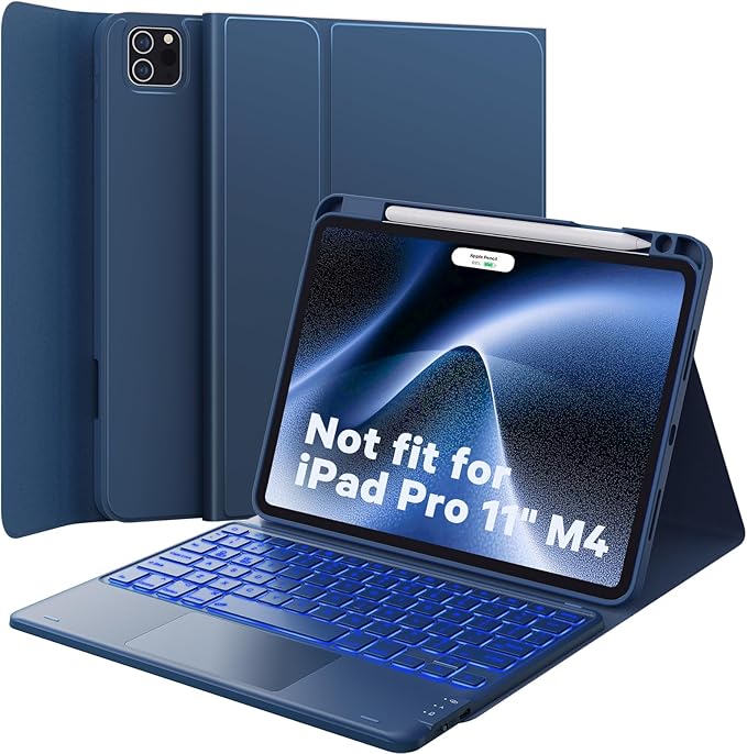 GreenLaw Keyboard Case for iPad Air 11-inch (M3/M2) 2025/2024 & Air 4th/5th Gen & iPad Pro 11 inch (1st/2nd/3rd/4th Gen), Smart Touchpad, 7-Color Backlit, Stain Resistant Cover, Navy Blue