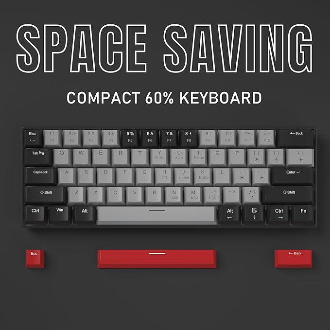 60% Mechanical Gaming Keyboard,Mixed Color Keycaps Gaming Keyboard with Clicky Blue Switches, Detachable Type-C Cable Mini Keyboard with Blue LED Light for/PC/Laptop