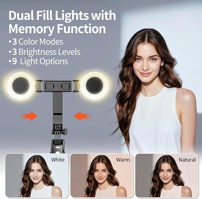70.9" Auto Face Tracking Tripod 360° Rotation with Lights, Motion Sensor Phone Tripod Stand Selfie Stick with Remote, Face Body Gesture Control Phone Camera Holder for Vlog/Live Stream/Video Recording