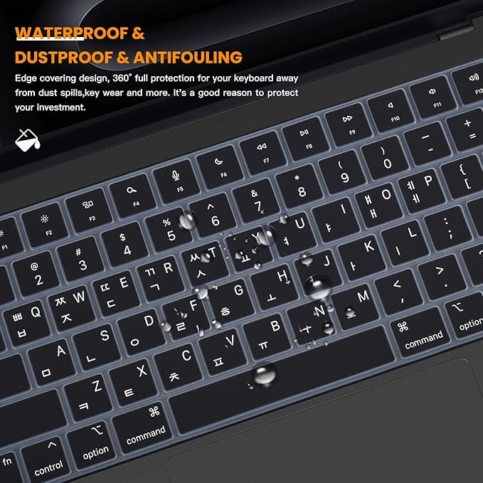 Korean Silicone Keyboard Cover Skin for 2024 2023 14.2 inch Apple MacBook Pro 14 A3112 A3401 A3185 A2992 A2918 A2442 A2779/Pro 16 A3403 A3186 A2991 A2485 A2780 with M4 M3 M2 M1 Pro Max Chip - Black